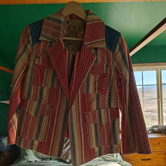G.E.T. Striped Western Blazer Jacket with Denim Shoulder Detail – Size M - Picture 1 of 3